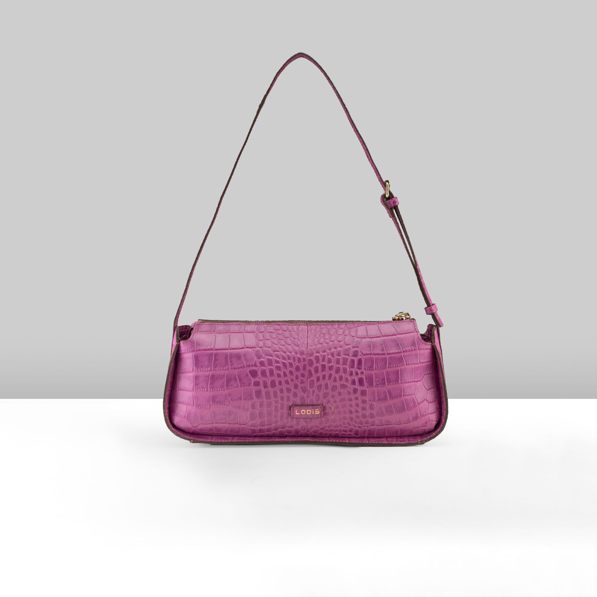 Maya Croco Shoulder Bag | Fuchsia