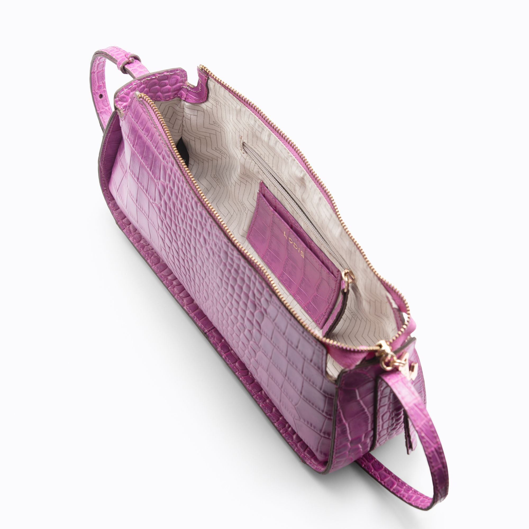 Maya Croco Shoulder Bag | Fuchsia