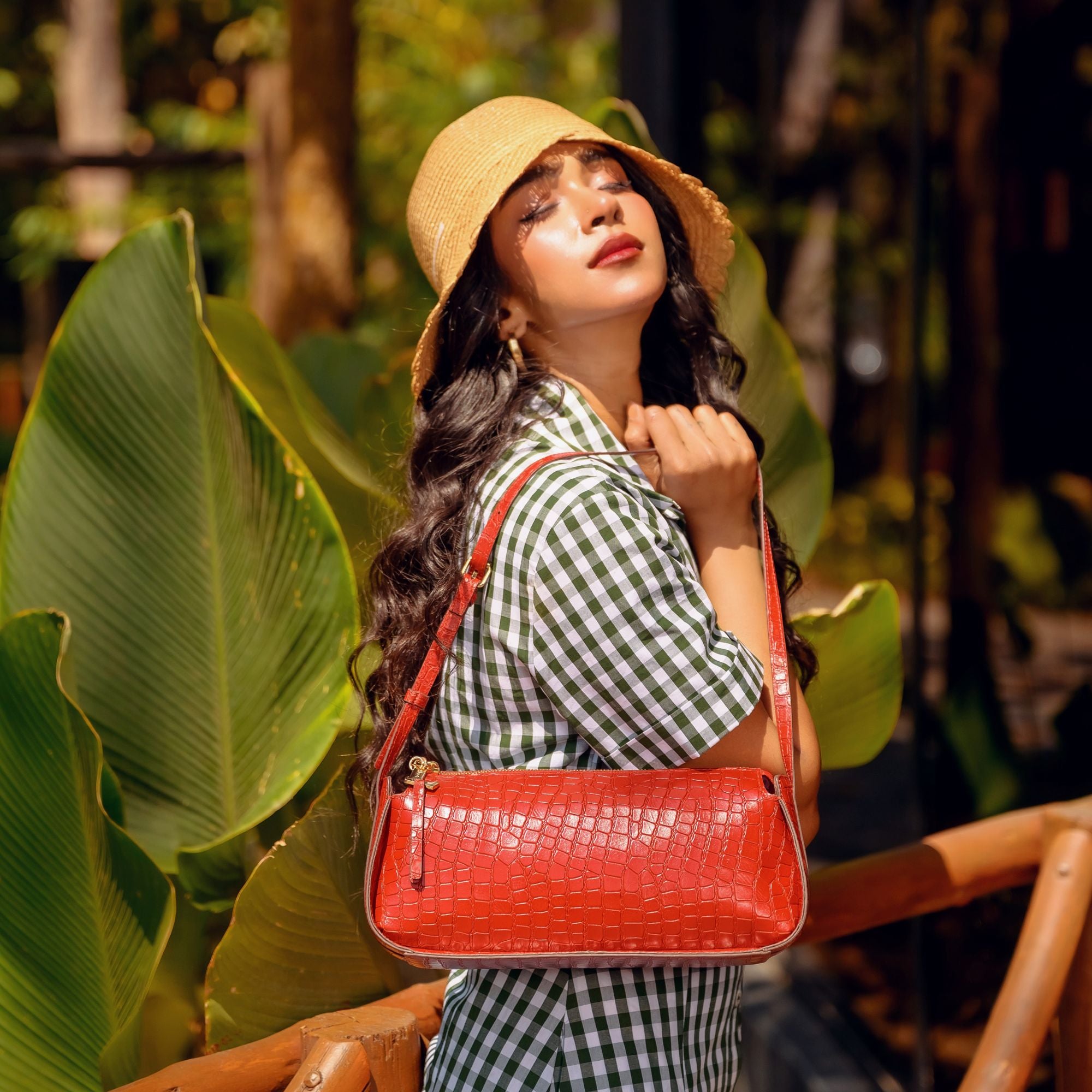 Maya Croco Shoulder Bag | Red