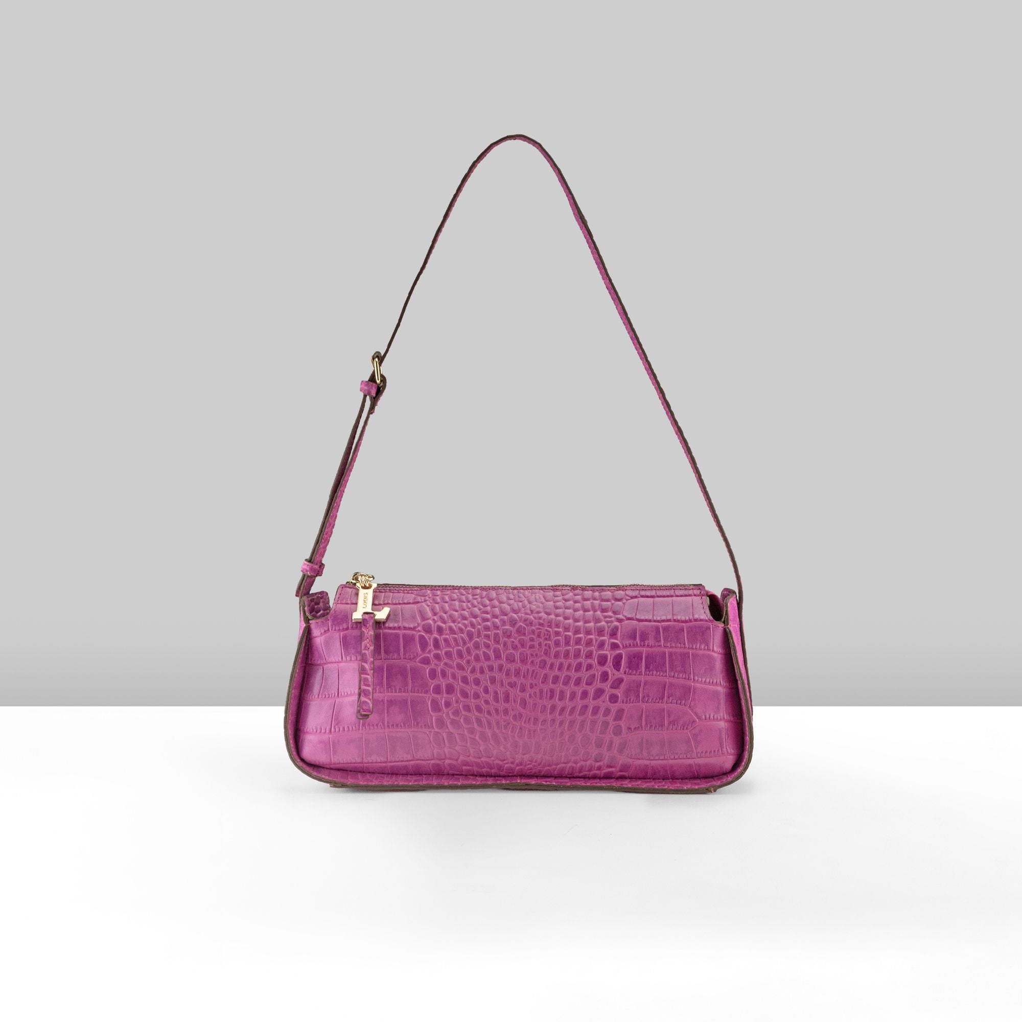 Maya Croco Shoulder Bag | Fuchsia