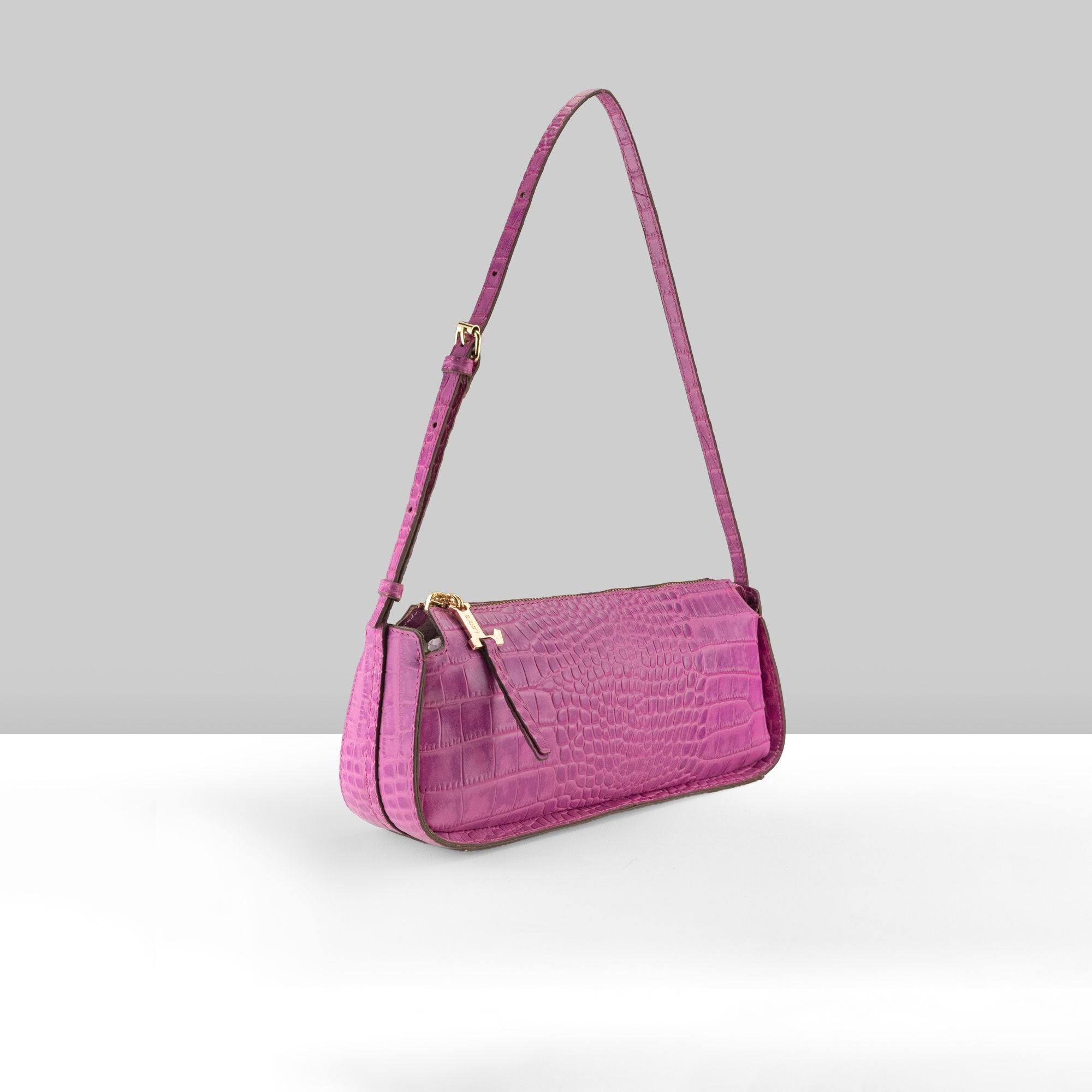Maya Croco Shoulder Bag | Fuchsia