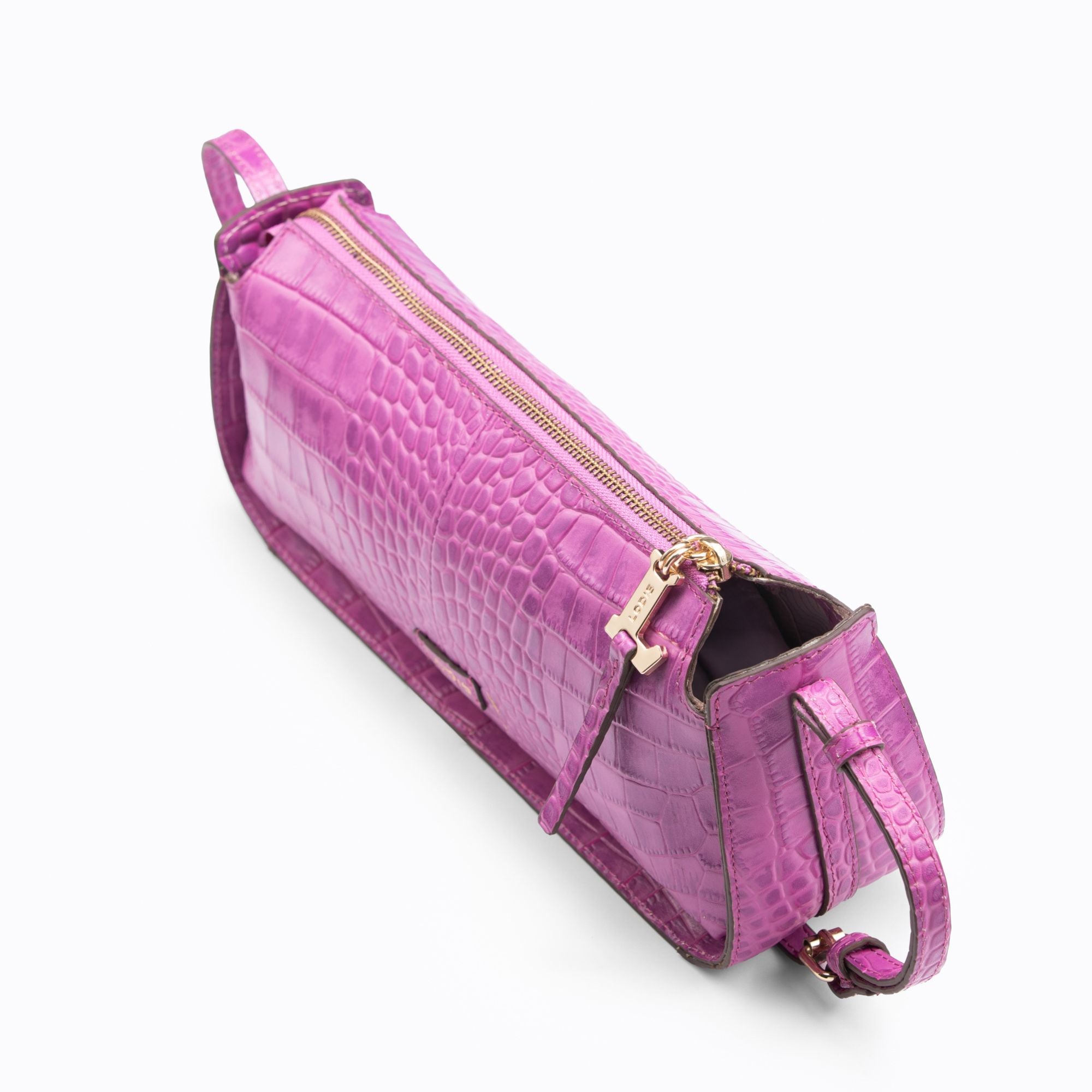 Maya Croco Shoulder Bag | Fuchsia