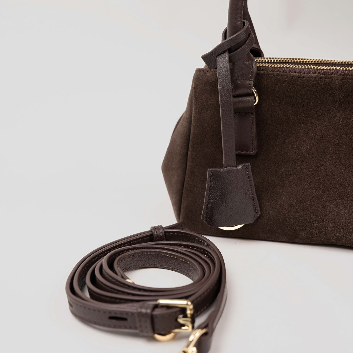 ECLIPSE TOP HANDLE SUEDE CROSSBODY - BROWN