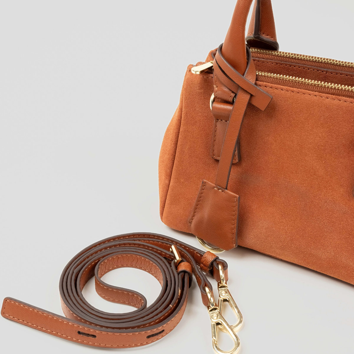 ECLIPSE TOP HANDLE SUEDE CROSSBODY - RUST